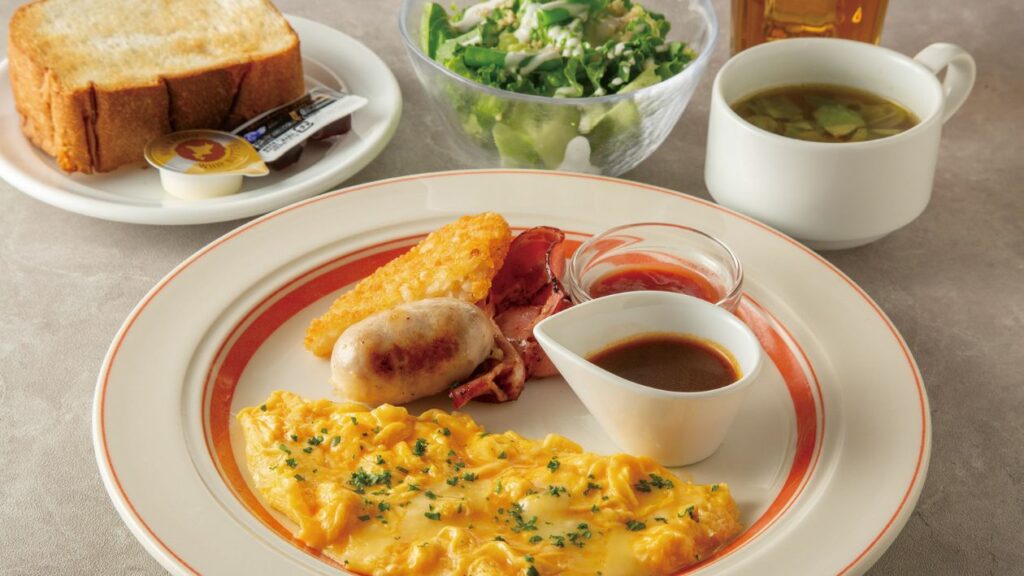 Breakfast Morning Plate (Egg dish, potatoes, sausage) Includes salad and choice of toast or rice