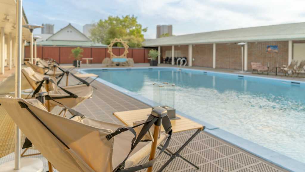 hammock camping chairs near the pool
