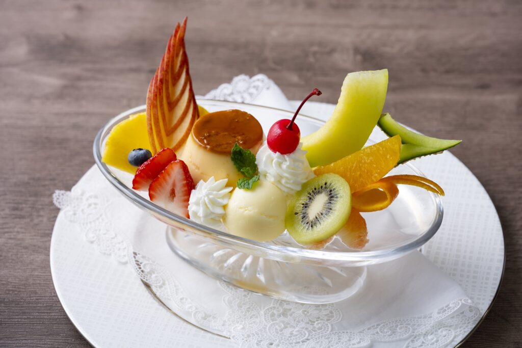 Japanese almond pudding with fruits