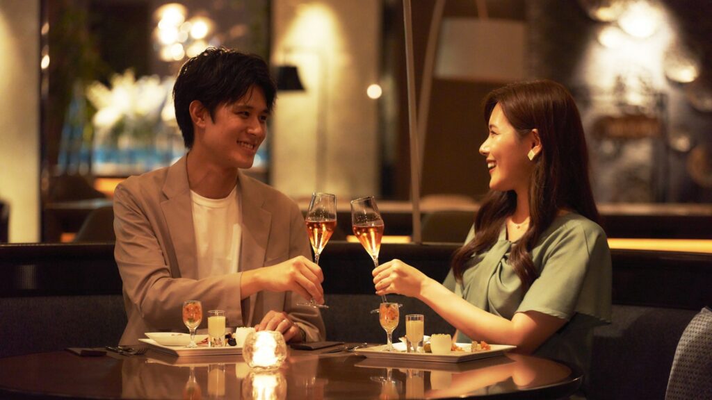 a couple enjoying romantic dinner